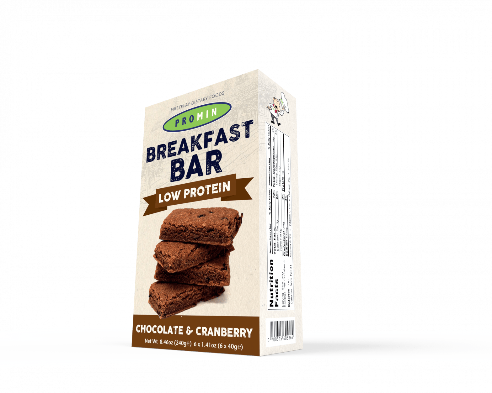 Promin Low Protein Breakfast Bar - Chocolate and Cranberry